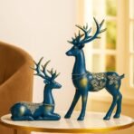 Xtore Creative Resin Golden Reindeer Sculptures | Beautiful Home Decor | Lifts up Energy of Your Room - (Pack of 2, Blue) - Fast Shipping to USA & Canada