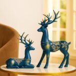 Xtore Creative Resin Golden Reindeer Sculptures | Beautiful Home Decor | Lifts up Energy of Your Room - (Pack of 2, Blue) - Fast Shipping to USA & Canada