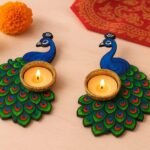 Webelkart Premium Decorative Peacock Set of 2 Tea Light Candle Holder for Home and Dining Table Decor/Tealight Candle Holder for Diwali Decor (6.5 inches) - Fast Shipping to USA & Canada