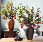 VRB Dec Plastic Tm Pack Of 3 Artificial Hibiscus Glabra Fake Plant Flowers For Home,Room,Office,Vases,Decoration Items Living Room (Without Pot, Artificial Pomegranate Plant),Plant(Green,Red)) - Fast Shipping to USA & Canada - Image 3