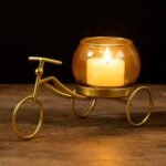CraftVatika Diwali Decor Items, Decorative Gold Bicycle Tealight Candle Holder with Amber Glass Cup, Diwali Decoration Items, Home DECOR Items, Christmas DECOR, Wedding & Pooja Decoration Items - Fast Shipping to USA & Canada