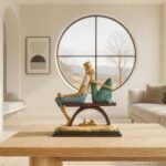 Xtore Modern Artistic Couple on Bench Figurine | Resin Home Decor Accent | Unique Art Piece for Living Room, Office, or Shelf | Elegant and Whimsical Design - Multi-Color - Fast Shipping to USA & Canada