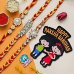 Webelkart Premium 3 Designer Stone Rakhi for Brother and Bhabhi with Fridge Magnet,Rakhi for Brother Sister, Raksha Bandhan Gift Pack with Greeting Card and Roli Chawal - Fast Shipping to USA & Canada