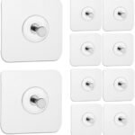 Xtore Wall Sticker Hooks | Ready to Hang Adhesive Hooks | Strong Sticky Hooks for Keys, Towels, Bags | No Drilling Required | White Square Design - Pack of 10 - Fast Shipping to USA & Canada
