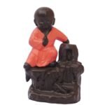 JaipurCrafts Kung-Fu Style Monk Buddha Smoke Back Flow Cone Incense Stick Holder (Orange) - Fast Shipping to USA & Canada