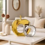 Xtore Beautiful Golden and Silver Hollow Apple Ornament Ceramic Home Decor Showpiece (Pack of 2,Golden & Silver) - Fast Shipping to USA & Canada