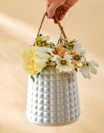 VRB DecTM Big Plastic Ceramic Vase With Handle for Flowers, Pampas Grass, Plants - Home, Office, Living Room Centerpiece (White) - Fast Shipping to USA & Canada