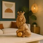 Xtore Golden Lion Statue with Crown | Resin Home Decor Figurine | Luxury Animal Decor | Elegant Ornament for Living Room, Office, or Shelf | Regal Art Piece - Golden - Fast Shipping to USA & Canada