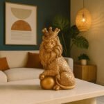 Xtore Golden Lion Statue with Crown | Resin Home Decor Figurine | Luxury Animal Decor | Elegant Ornament for Living Room, Office, or Shelf | Regal Art Piece - Golden - Fast Shipping to USA & Canada