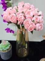 VRB Dec 1 Bunch 10 Heads Rose Bunch Dahlia Artifical Flower Bunc Fake Flowers for Gifting, Home, Office, Bedroom Decoration Items Flowers for vase (Without Vase Pot) (Light Pink - 1 Bunch) - Fast Shipping to USA & Canada