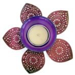 JAIPURCRAFT Lotus Shape Metal Gold Leafing Lotus Design Glass Votive Candle Holder (4Inch X 7.25 Inch) - Fast Shipping to USA & Canada