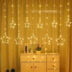 One94Store Fairy Star Curtain String LED Lights - 3 Meter Warm White Plug-in Decorative Lights with 96 LEDs, 8 Modes (5+5 Star Design) for Home, Festival, Diwali & Wedding Decoration - Fast Shipping to USA & Canada