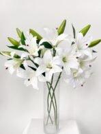 VRB Dec Plastic 1 Pcs (3 Head) Lily Artificial Flowers Bunch Foam Flowers Sticks,Lily Artificial Flowers for Home Decor,Bedroom, Living Room, Table, Balcony, Office, Wedding, Pooja (White Color) - Fast Shipping to USA & Canada