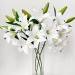 VRB Dec Plastic 1 Pcs (3 Head) Lily Artificial Flowers Bunch Foam Flowers Sticks,Lily Artificial Flowers for Home Decor,Bedroom, Living Room, Table, Balcony, Office, Wedding, Pooja (White Color) - Fast Shipping to USA & Canada