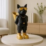 Xtore Fashion Cat Figurine with Gold Sunglasses | Quirky Black Suit Statue | Modern Desk Accessory | Unique Home Decor - (Pack of 1, Black) - Fast Shipping to USA & Canada