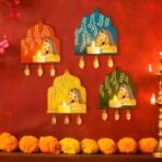 CraftVatika Diwali Decoration Items LED Jharokha Diya Set of 4, Diwali Decor Items, LED Candles Wall Hanging Decorations, DIY Craft Traditional Wooden Jharokha Wall Decor for Living Room Festive Gift - Fast Shipping to USA & Canada