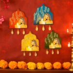 CraftVatika Diwali Decoration Items LED Jharokha Diya Set of 4, Diwali Decor Items, LED Candles Wall Hanging Decorations, DIY Craft Traditional Wooden Jharokha Wall Decor for Living Room Festive Gift - Fast Shipping to USA & Canada