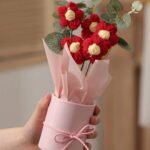 VRB Dec 1pcs Artificial Crochet Flower Bouquet/Artificial Flowers Bunch/Crochet flowers bouquet/Crochet flowers/Flowers Bouquet Gift for Girls Home Decor,gifting,etc. (Red Daisy Bouquet) - Fast Shipping to USA & Canada