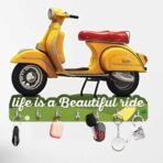Webelkart Premium Scooter Shape and Life is A Journey Wooden Printed Key Holder for Home and Office Decor- Home Decor Items for Wall (Multi, 10 x 10 inches) - Fast Shipping to USA & Canada
