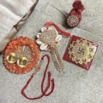 Xtore Bhaiya Bhabhi Conch with Designer Rakhi Set | Couple Rakhi for Rakshabandhan (Pack of 5, Red & White) - Fast Shipping to USA & Canada - Image 4