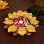 VRB Dec Iron Tm Decorative Urli Bowl For Room | Diwali Decoration Items For Home | Diwali Decoration Items For Home Decor Living Room (12 Inch) (Pack Of 1 Pcs) (Urli With Lotus Leaf Design), Gold - Fast Shipping to USA & Canada