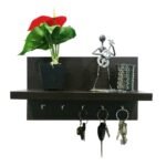 JaipurCrafts Wall Mounted Decor Shelf with Key Hooks (Wenge) 4 Hooks - Fast Shipping to USA & Canada
