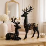 Xtore Creative Resin Golden and Black Reindeer Sculptures | Beautiful Home Decor | Lifts up Energy of Your Room (Pack of 2, Black) - Fast Shipping to USA & Canada