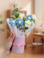 VRB Dec 1pcs Artificial Crochet Flower Bouquet/Artificial Flowers Bunch/Crochet flowers bouquet/Crochet flowers/Flowers Bouquet Gift for Girls Home Decor,gifting,etc. (Blue Daisy Bouquet) - Fast Shipping to USA & Canada