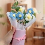 VRB Dec 1pcs Artificial Crochet Flower Bouquet/Artificial Flowers Bunch/Crochet flowers bouquet/Crochet flowers/Flowers Bouquet Gift for Girls Home Decor,gifting,etc. (Blue Daisy Bouquet) - Fast Shipping to USA & Canada