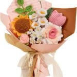 VRB Dec 1 Pcs Artificial Sunflower Teddy Crochet Flower Bouquet/Artificial Flowers Bunch/Crochet Flowers/Gift for Girls Home Decor,Gifting,etc. (Big Pink Sunflower Crochet Bouquet) - Fast Shipping to USA & Canada