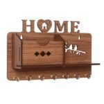 Webelkart Wooden Matte Finish Designer Home Side Wall Shelf, Key Holder with 7 Keys Hooks (Brown)- Home Decor Items, Diwali Decorations Items - Fast Shipping to USA & Canada