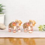 CraftVatika Handicraft Small Elephant Pair Marble Stone Statue Showpiece Decorative Items, Handpainted Golden Meenakari Elephant Idol Sculpture for Home Decoration, (3 x 2 x 2.5 Inches) - Fast Shipping to USA & Canada