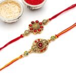 CraftVatika Premium Kundan Rakhi Set of 2 Rakhi For Brother, Bhabhi Kids - Kundan Elegant Combo For Brother Bhaiya or Bhabhi - Fast Shipping to USA & Canada