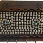 JaipurCrafts Beautiful Silver Flower Studded Wooden Key Holder Cum Magazine Holder (6 Hooks, Brown, Silver) - Fast Shipping to USA & Canada