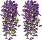 VRB Dec 2 Pcs Artificial Daisy Greenery Hanging Fern Plants Vines Fake Ivy Hanging Flowers Vine Wall Hanging for Home Decor,Wall,Balcony Decoration. (2, Violet Daisy Fern Hanging) - Fast Shipping to USA & Canada