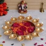 Webelkart Gold Polish Diya Shape Flower Decorative Urli Bowl for Home Handcrafted Bowl for Floating Flowers and Home,Office and Table Decor- Diwali Decorations Items 1 L - Fast Shipping to USA & Canada
