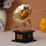 JaipurCrafts Premium Sparkle Square Gramophone Showpiece - 23 cm (Brass, Brown, Gold) (Black, Gold) (Black, Gold) - Fast Shipping to USA & Canada