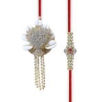 Xtore Bhaiya Bhabhi Conch with Designer Rakhi Set | Couple Rakhi for Rakshabandhan (Pack of 5, Red & White) - Fast Shipping to USA & Canada