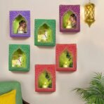 CraftVatika Jharokha Diyas with LED Candle Diwali Decoration Items, Wall Hanging, Home Decor Items Festive Decor Item, DIY Craft Traditional Jharokha Box Set of 6 - Fast Shipping to USA & Canada