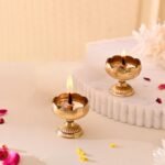 Craftvatika Brass Lotus Diya for Puja Set of 2 - Lotus Flower Diya for Pooja Room , Temple , Mandir, Office, Oil Lamp Diya for Home Decoration - Fast Shipping to USA & Canada