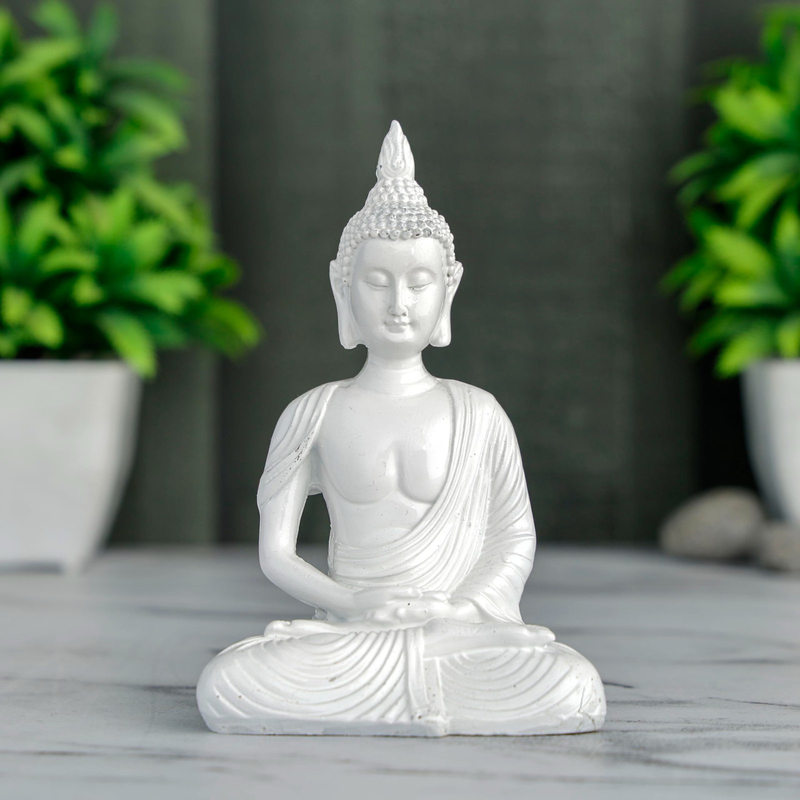 71ExDpfeXGL-1.jpg Global Grabbers New Sitting Meditating Buddha Statue showpiece Idol Home Decor Items for Living Room and Gifts (White) - Fast Shipping to USA, Canada & India - Image 1