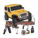 Webelkart Antique HD UV Printed Yellow Mahindra Thar Car Shape Designer Wooden Key Holder Home and Office Decor,Key Hanger for Wall Decor,Key Stand (10" Inches) - Fast Shipping to USA & Canada