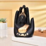 Craftvatika Golden Handcrafted Palm Buddha Idol for Home,Office and Gifts - Palm Buddha Hand Statues for Living Room Mandir Pooja Room Living Room Diwali Decor - Fast Shipping to USA & Canada