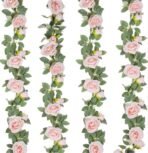 VRB Dec 1 Pcs Flower Vine Garlands Hanging Artificial Flowers for Decoration Roses Garland (6 ft Long) Flowers Silk Roses for Wedding Decorations Diwali/Ganpati/Christmas. (Light Pink),10 cm - Fast Shipping to USA & Canada
