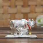 JaipurCrafts Aluminium Kamdhenu Cow and Calf Showpiece for Home Decor, Small, Multicolour, 1 Piece - Fast Shipping to USA & Canada