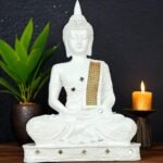 Global Grabbers New 25 Centimetre Meditating Sitting Buddha Statue showpiece Idol Home Decoration Items for Living Room Decor and Gifts (White) - Fast Shipping to USA, Canada & India