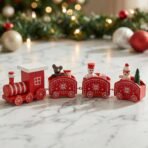 CraftVatika Christmas Tree Christmas Decoration Items for Home Table, Wooden Christmas Train Set Decoration - Red Mini Christmas Train with Santa, Snowman, Teddy Bear Kids Room, Xmas Tree - Fast Shipping to USA & Canada