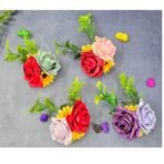 VRB Dec 6 pcs Handmade Flower for Gift Packing,Wedding Trousseau Packing,Gift Packing,Flowers,Flower Bunch for Hamper,Tray,Gift Decor.(Multicolor) (6 Pcs - Design 2) - Fast Shipping to USA & Canada