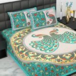 100% Cotton bedsheet Double Bed Jaipuri Rajasthani Fabric Multicolor Cotton Bedsheet Bazar with 2 Pillow Covers - MultiColors130 - Fast Shipping to USA & Canada