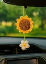 VRB Dec 1 Pcs Crochet Flower for car Dashboard Decoration Items,Car Hanging Crochet Flower,Sunflower Decoration for Car,Car Mirror Hanging Accessories, (Hanging Sunflower Crochet - 1 Pcs) - Fast Shipping to USA & Canada